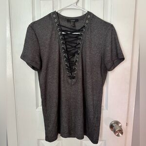 Forever 21 heather grey short sleeve lace up shirt